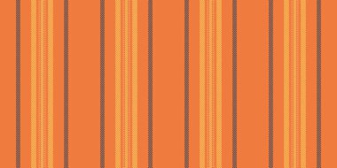 Modaya uygun kumaş arka plan, dikişsiz, 60 'ların dikey çizgili dokusu. Latince çizgiler turuncu ve kehribar renk paletinde tekstil vektör deseni.