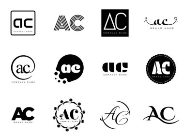 AC logo şirketi şablonu. A ve C harfleri logoti. Tasarım elemanları ile farklı klasik serif harfleri ve modern kalın metin ayarla. İlk yazı tipi tipografisi. Koleksiyon trend iş kimliği.