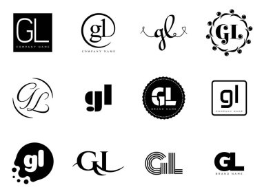 GL logo şirketi şablonu. G harfi ve logoti. Tasarım elemanları ile farklı klasik serif harfleri ve modern kalın metin ayarla. İlk yazı tipi tipografisi. Koleksiyon trend iş kimliği.