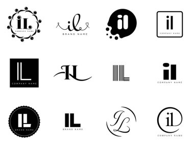 IL logo şirketi şablonu. I harfi ve ben logotype. Tasarım elemanları ile farklı klasik serif harfleri ve modern kalın metin ayarla. İlk yazı tipi tipografisi. Koleksiyon trend iş kimliği.