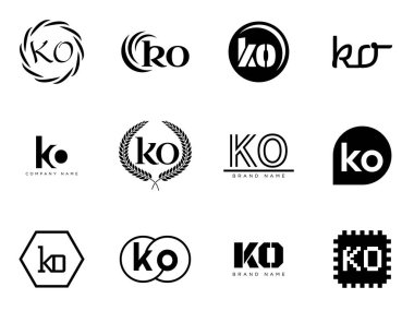 KO logo şirketi şablonu. K harfi ve O logotype. Tasarım elemanları ile farklı klasik serif harfleri ve modern kalın metin ayarla. İlk yazı tipi tipografisi. Koleksiyon trend iş kimliği.