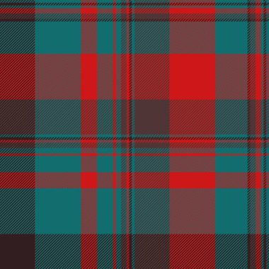Kalıtım kontrolü ekose kumaş, özel doku desenli tartan. Kırmızı ve cyan renk paletinde küçük tekstil vektörü pürüzsüz arkaplan.
