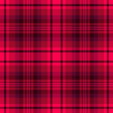Süslü arka plan ekosesiz, vektör kumaş dokuması desenli. Kırmızı ve pembe renk paletinde karışık desenli tartan denetimi.