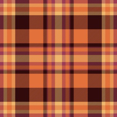Pantolon vektör tekstil arka planı, koleksiyon deseni ekoseli. Motif kumaş kumaş dokusu turuncu ve koyu renk paletinde pürüzsüz.