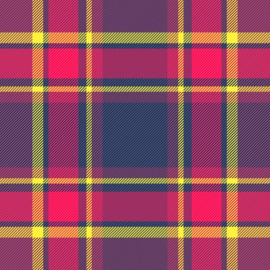 Tartan kumaş kumaş, arka plan vektör deseni. Hippi kusursuz desen ekoseli mavi ve pembe renk paleti.