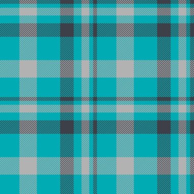 Kalıpları kontrol ediyorum, ayak tekstil dikişsiz vektör. Cyan ve antika çelik renk paletinde tartan kumaş arkaplan ekosesini göster.
