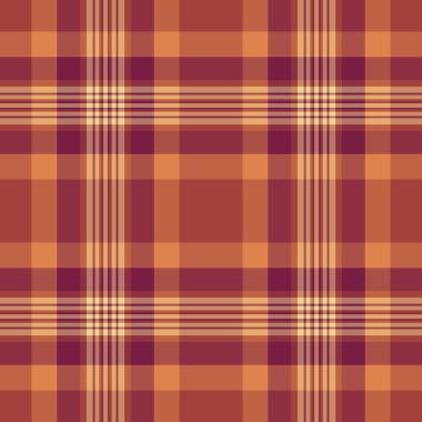 Kumaş kumaş, ekose kumaş, pijamalar dikişsiz tartan. Kırmızı ve turuncu renk paletinde sonsuz desen arkaplan vektörü.