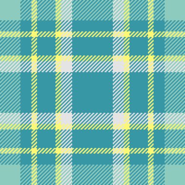 Rahatlama dokusu modeli vektörü, özel tekstil kumaş arka planı. Cyan ve deniz mavisi renginde İngiliz dikdörtgen ekoseli çek paleti.