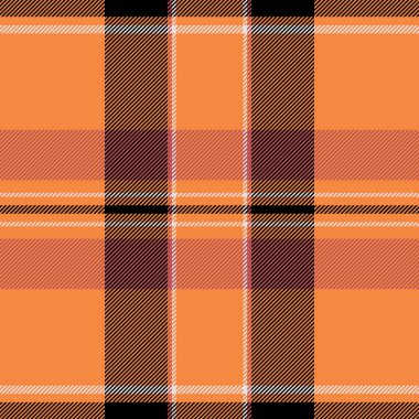 Fransız kumaş desenli tartan, dekoratif dokusu pürüzsüz arka plan. Turuncu ve siyah renk paletinde çeşitli ekoseli tekstil vektörlerini kontrol et.