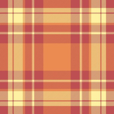 Evin arka planı dikişsiz ekoseli kumaş, katran kumaş dokusu. Kırmızı ve sarı renk paletinde desenli vektör kontrol deseni.