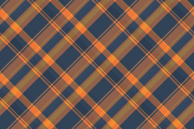 Ekose ekoseli, yeni yıl desenli kumaş kontrolü. Bileşim vektörü arka plan tekstil kumaşı turuncu ve cyan renk paleti ile.