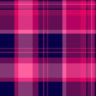 Karmaşık ekose kumaş kontrolü, web sitesi desenli tartan. İndirimli kumaş vektör arkaplanı pembe ve koyu renk paletinde pürüzsüz.