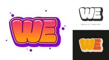 Festival ya da parti için logo tasarlıyoruz. Graffiti tarzında ilk harf w ve e. Yazı tipi tipografisinin yaratıcı modern harfleri. Modayı takip eden logotlar ya da kimlikler. Vektör illüstrasyonu.