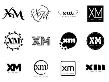 XM logo şirketi şablonu. Harf X ve M logoti. Tasarım elemanları ile farklı klasik serif harfleri ve modern kalın metin ayarla. İlk yazı tipi tipografisi. Koleksiyon trend iş kimliği.