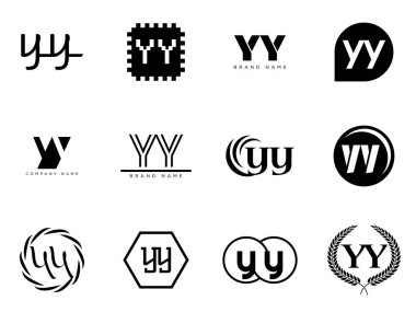 YY logo şirketi şablonu. Mektup y ve y logotype. Tasarım elemanları ile farklı klasik serif harfleri ve modern kalın metin ayarla. İlk yazı tipi tipografisi. Koleksiyon trend iş kimliği.