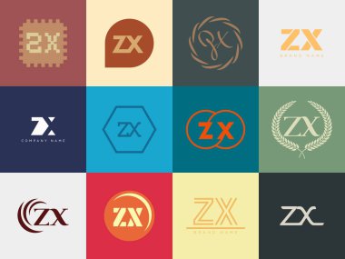 ZX logo şirketi şablonu. Z ve X harfleri logoti. Tasarım elemanları ile farklı klasik serif harfleri ve modern kalın metin ayarla. İlk yazı tipi tipografisi. Koleksiyon trend iş kimliği.