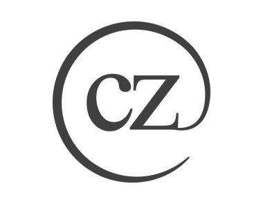 Çember şeklinde e-posta işareti tarzında iki harften oluşan CZ logosu. Marka kimliği için C ve Z yuvarlak şirket logosu.
