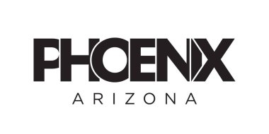 Phoenix, Arizona, ABD tipografi sloganı. Baskı ve web ürünleri için grafik şehir harfleriyle Amerika logosu.