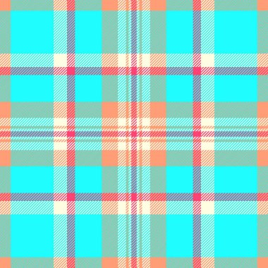 Tekstil dokusunu kontrol et, ekoseli kumaş vektörünü kusursuz yap. Ağ kumaşı tartan desen arkaplanı mavi ve açık somon renk paleti.