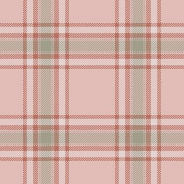 Papatya desenli ekose, ön tekstil dokusu vektörü. Folklor kumaş arka planda ışık ve kırmızı renk paletinde dikişsiz tartan.