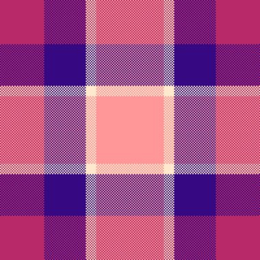 Tatil şablonu arka plan vektörü, hücre dokusu tartan kontrolü. Ekose kumaş, pembe ve mor renklerde pürüzsüz..