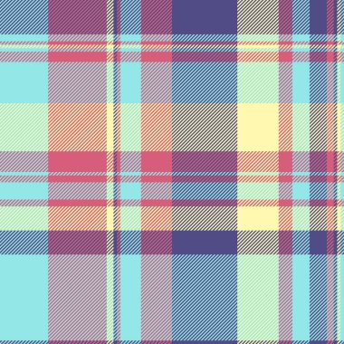 Tekstil kumaş kalıpları, ekoseli kumaş kalıpları. Gök mavisi ve kırmızı renk paletinde seyrek vektör dokusu arkaplan tartanı.
