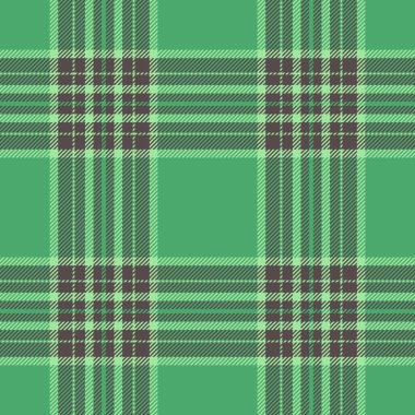 Tekstil şablonu vektörünü poşetle, kumaş kontrolü yap. Periyodik ekoseli arkaplan yeşil ve pastel renk paletinde pürüzsüz.