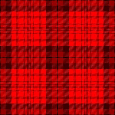 Özgeçmiş taraması, genç kumaşı, ekose desenler. Dikensiz kumaş tartan vektörünü kırmızı ve koyu renk paletiyle kaplıyor.