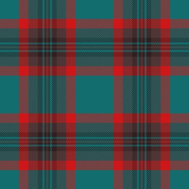 Muhteşem arka plan tartan tekstil, panço desensiz ekoseli çek. Kırmızı ve cyan renk paletinde gösterişli kumaş desen vektörü.