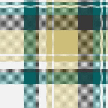 Düzensiz tekstil kumaşı, yay tartan arka plan vektörü. Glen, ekoseli deseni beyaz ve sarı renk paletinde kontrol et.