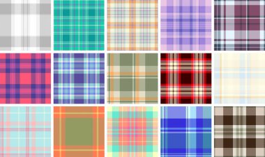 Ekose desenli set, planlayıcı kapakları ve eklentiler için hazırlandı. Klasik tartan desenleri basım malzemelerine zarafet ve kullanılabilirlik getirir. Vektör biçimi temiz.