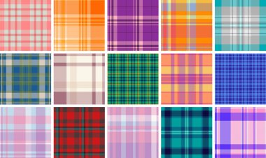 Dijital el ilanları ve posterler için ekose demet. Kusursuz tartan tekrarları indirmelere ve yazdırmaya hazır PDF 'lere profesyonel stil getirir.