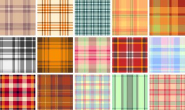 İngiliz açık hava modası ve oduncu kıyafetleri için ekose demet. Gömlekler, ceketler, eşarplar, battaniyeler ve dijital kağıtlar için vektör desenleri ideal.