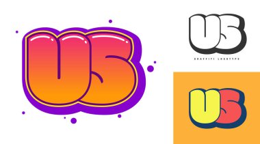 Festival ya da parti için ABD logosu tasarımı. İlk harf u ve graffiti stili. Yazı tipi tipografisinin yaratıcı modern harfleri. Modayı takip eden logotlar ya da kimlikler. Vektör illüstrasyonu.