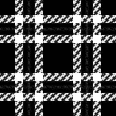 Soyulmuş tartan vektör dokusu, ekoseli desensiz. Yosun denetimi kumaş tekstil arkaplanı siyah ve beyaz renk paleti.