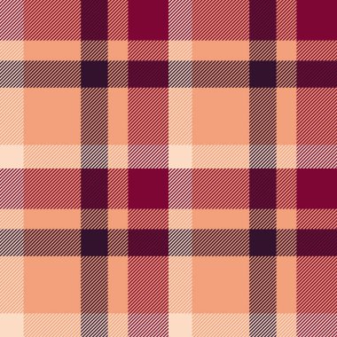 Ekose arka plan tekstili, çizim vektör tartan deseni. Sonsuz kumaş kontrol dokusu turuncu ve pembe renk paletinde pürüzsüz.