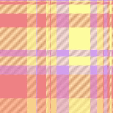 Kart desenli kumaş, İspanyol desenli ekose arka plan. Açık mercan ve sarı renk paletinde tartan denetimi.