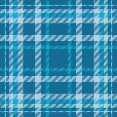 Asimetrik tekstil vektör ekoseli, festival kumaş taraması. Daire ekose desenli, siyan ve açık mavi renk paleti desenli..