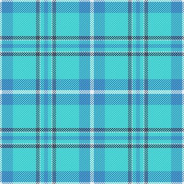 Geniş ekoseli çek, gelişmiş arka plan tekstil kumaşı. Atölye doku vektör deseni mavi ve cyan renk paletinde.