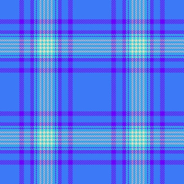 Kavramsal tekstil vektör deseni, İspanyol tartan dokusu kumaşı. Çevrimiçi arka plan ekoseli denetimi mavi ve parlak renk paletinde kusursuz.