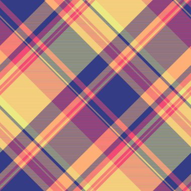 Argyle tekstil arka plan vektörü, tek ekose dikişsiz doku. Ekose desenli kumaş dışında mavi ve turuncu renk paletini kontrol et.