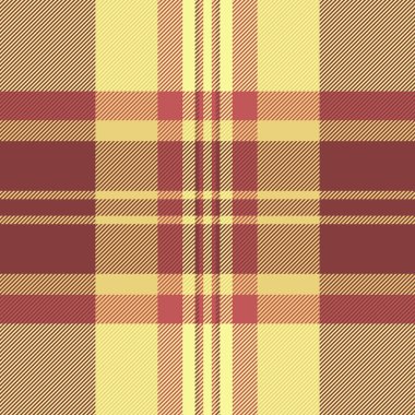 Birincil vektör tekstil ekose, iç desensiz doku. Şatafatlı arkaplan kontrolü sarı ve kırmızı renk paletinde kumaş tartan.