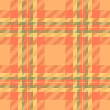 Perde ekose kumaş, saten desenli tartan desenli. Kültürel kontrol vektörü arka planı mercan ve turuncu renk paletinde pürüzsüz.