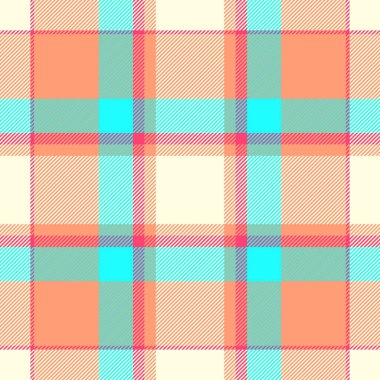 Preppy vektör dikişsiz kumaş, süslü doku arkaplan deseni. Açık somon ve açık sarı renk paletinde ekose kumaş denetimi.