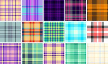 Aile gelenekleri ve rahat yaşam için ekose koleksiyonu. Vektör desenleri ev dekorasyonu, battaniyeler, yastıklar, eşarplar ve yaşam tarzı projelerine uyuyor.