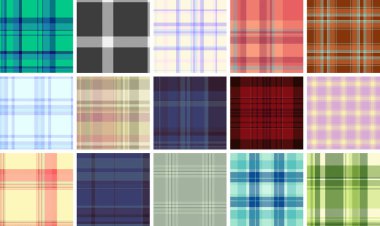 Vektörde geleneksel stil ekosesiz desen. Kumaş tasarımı, retro giyim, kırtasiye ve dijital dekoratif projeler için klasik tartan arkaplanı.