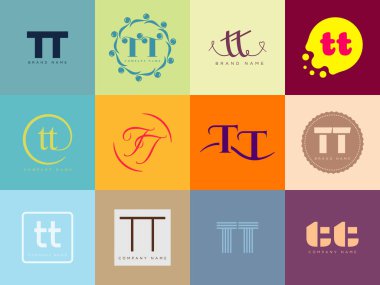 GT logo şirketi şablonu. Mektup t ve logoti. Tasarım elemanları ile farklı klasik serif harfleri ve modern kalın metin ayarla. İlk yazı tipi tipografisi. Koleksiyon trend iş kimliği.