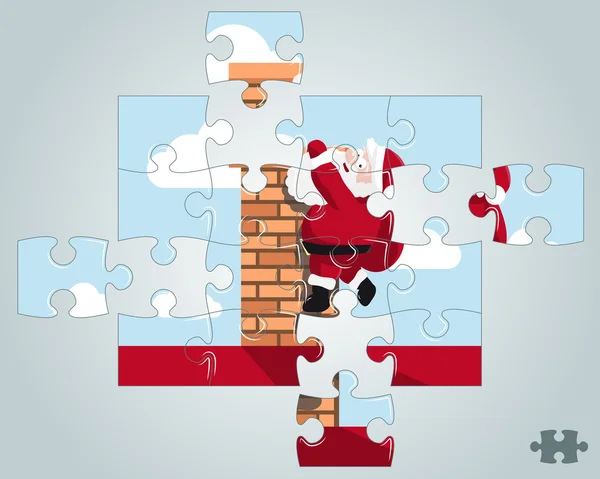 Puzzle Père Noël accroché à la cheminée — Image vectorielle