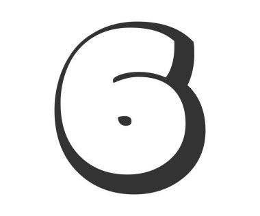 6 six, bubble comic lettering, rounded in graffiti style black and white silhouette. Trendy preschool number for festival party, personal initials, children funky print and web. Vector illustration.