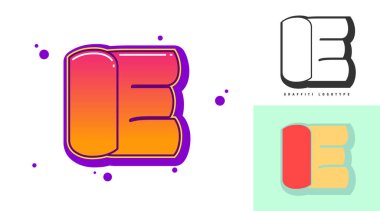 IE logo design for festival or party. Initial letter i and e in graffiti style. Creative modern lettering company name of font typography. Kids trendy logotype or identity. Vector illustration.